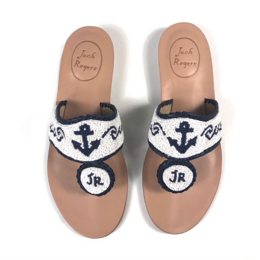 New Jack Rogers Oceania Beaded Anchor Sandals Sz 5.5